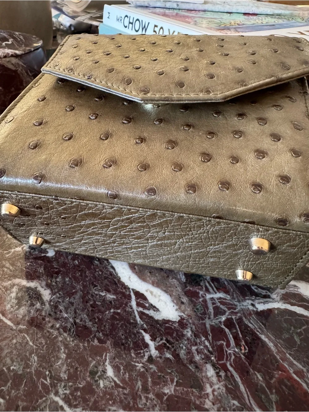 NWT Nakara Namibia Genuine Olive Ostrich Leather Crossbody Clutch Bag